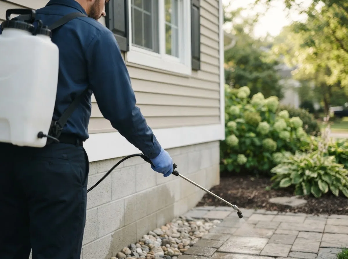 Pest control technician inspecting a home in Meigs, GA